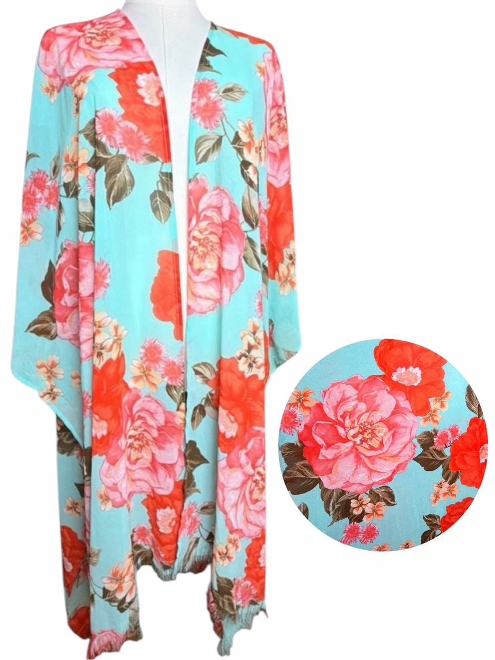 Umgee Flowy Floral Kimono Cardigan Sheer Cover Up M/L